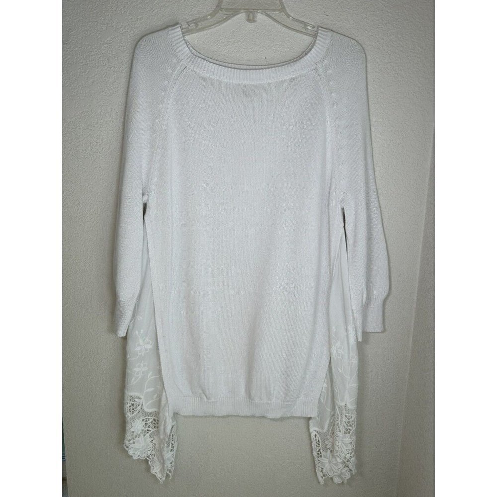 Sundance White Linen Cotton Sweater Asymmetrical Lace Crochet Side Tunic Size M